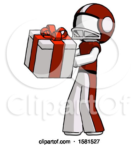 White Football Player Man Presenting a Present with Large Red Bow on It by Leo Blanchette