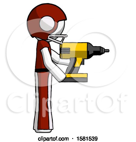 White Football Player Man Using Drill Drilling Something on Right Side by Leo Blanchette