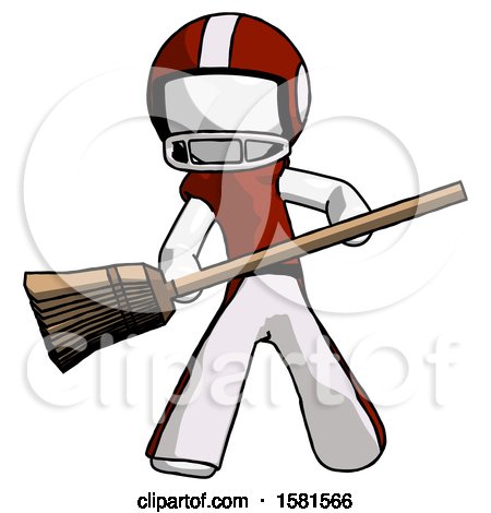 White Football Player Man Broom Fighter Defense Pose by Leo Blanchette
