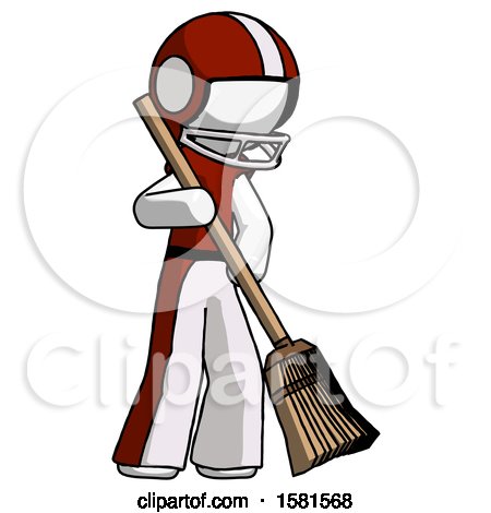 White Football Player Man Sweeping Area with Broom by Leo Blanchette