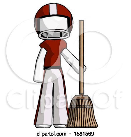 White Football Player Man Standing with Broom Cleaning Services by Leo Blanchette