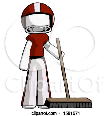 White Football Player Man Standing with Industrial Broom by Leo Blanchette