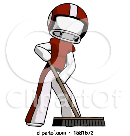 White Football Player Man Cleaning Services Janitor Sweeping Floor with Push Broom by Leo Blanchette