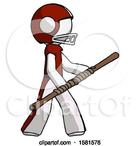 White Football Player Man Holding Bo Staff in Sideways Defense Pose by Leo Blanchette
