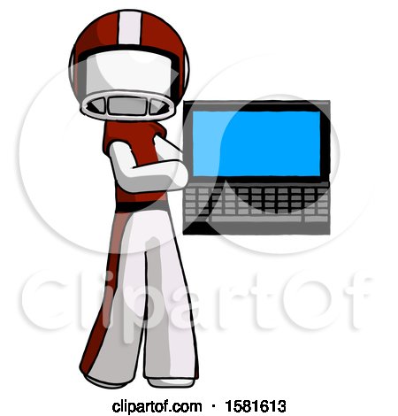 White Football Player Man Holding Laptop Computer Presenting Something on Screen by Leo Blanchette