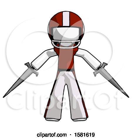 White Football Player Man Two Sword Defense Pose by Leo Blanchette