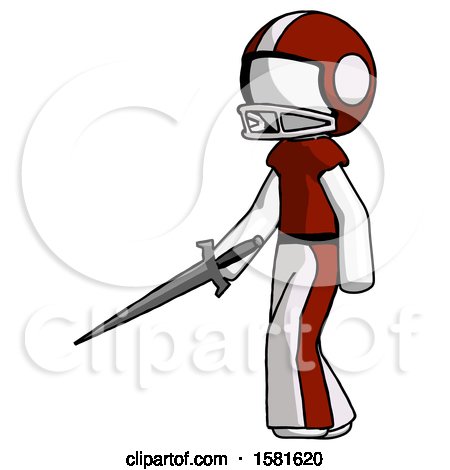 White Football Player Man with Sword Walking Confidently by Leo Blanchette