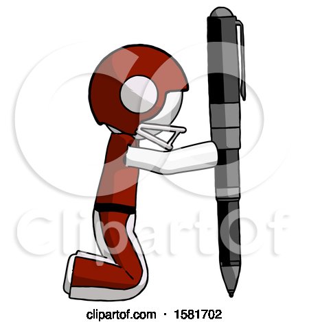 White Football Player Man Posing with Giant Pen in Powerful yet Awkward Manner. by Leo Blanchette
