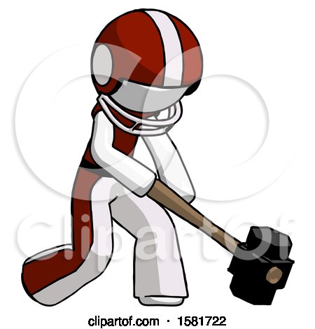 White Football Player Man Hitting with Sledgehammer, or Smashing Something at Angle by Leo Blanchette