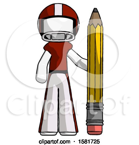 White Football Player Man with Large Pencil Standing Ready to Write by Leo Blanchette