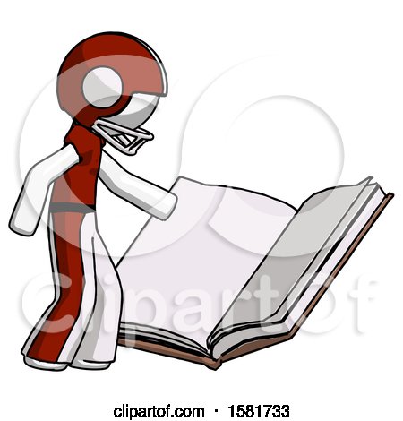 White Football Player Man Reading Big Book While Standing Beside It by Leo Blanchette