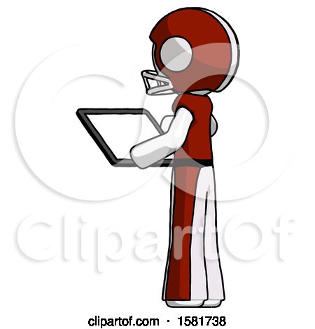 White Football Player Man Looking at Tablet Device Computer with Back to Viewer by Leo Blanchette