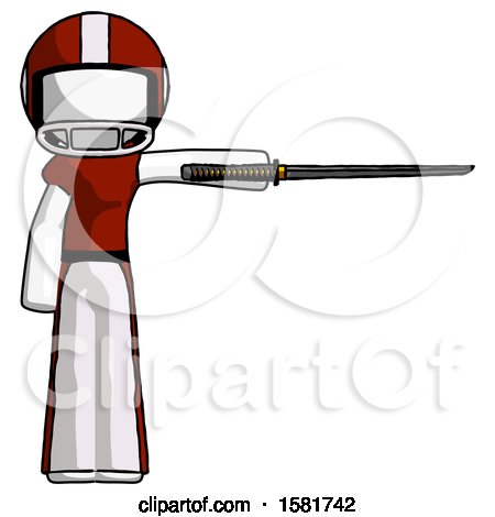 White Football Player Man Standing with Ninja Sword Katana Pointing Right by Leo Blanchette