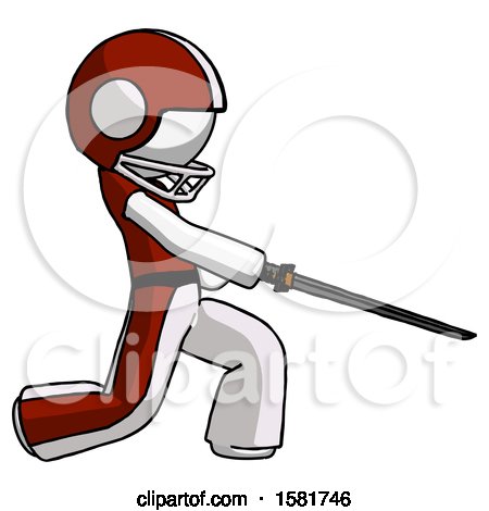 White Football Player Man with Ninja Sword Katana Slicing or Striking Something by Leo Blanchette