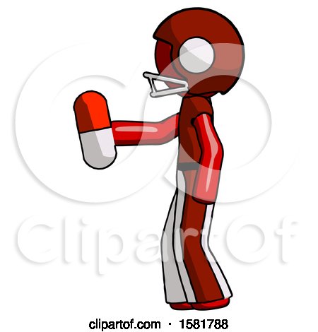 Red Football Player Man Holding Red Pill Walking to Left by Leo Blanchette