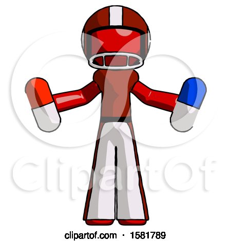 Red Football Player Man Holding a Red Pill and Blue Pill by Leo Blanchette