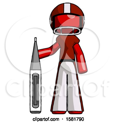 Red Football Player Man Standing with Large Thermometer by Leo Blanchette