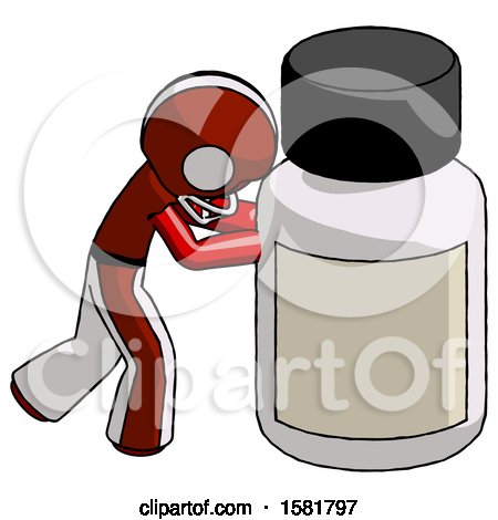 Red Football Player Man Pushing Large Medicine Bottle by Leo Blanchette