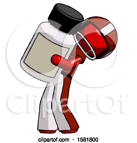 Red Football Player Man Holding Large White Medicine Bottle by Leo Blanchette