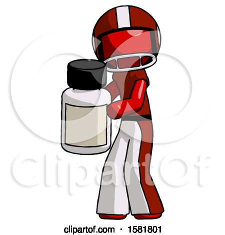 Red Football Player Man Holding White Medicine Bottle by Leo Blanchette