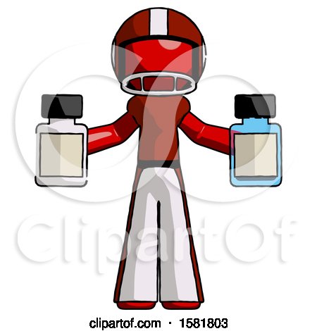 Red Football Player Man Holding Two Medicine Bottles by Leo Blanchette