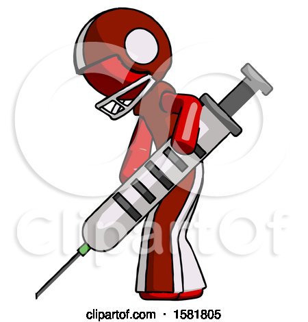 Red Football Player Man Using Syringe Giving Injection by Leo Blanchette