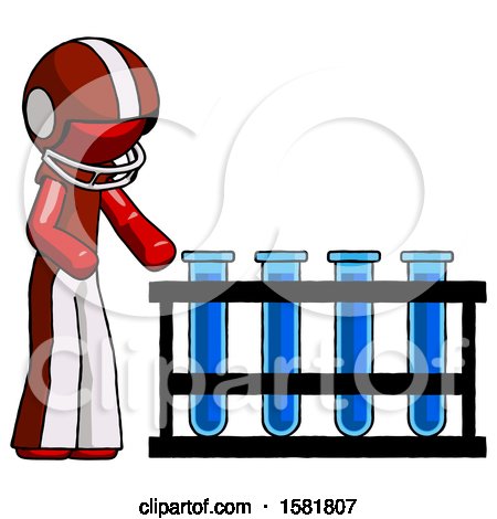 Red Football Player Man Using Test Tubes or Vials on Rack by Leo Blanchette