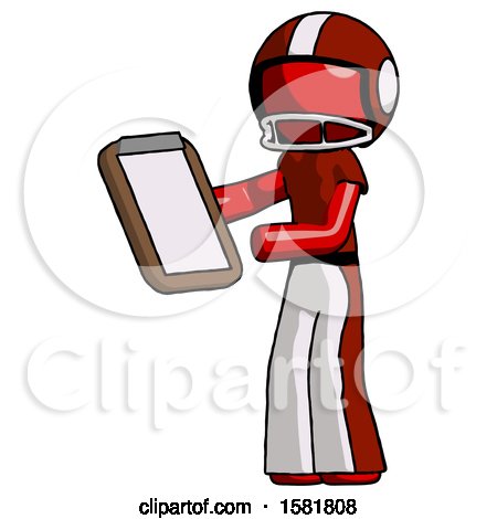 Red Football Player Man Reviewing Stuff on Clipboard by Leo Blanchette