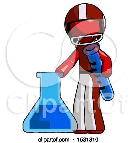 Red Football Player Man Holding Test Tube Beside Beaker or Flask by Leo Blanchette