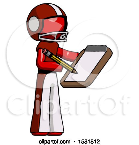 Red Football Player Man Using Clipboard and Pencil by Leo Blanchette