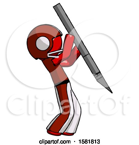 Red Football Player Man Stabbing or Cutting with Scalpel by Leo Blanchette