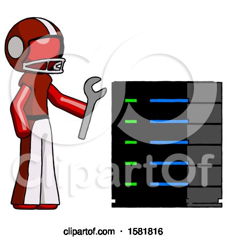 Red Football Player Man Server Administrator Doing Repairs by Leo Blanchette