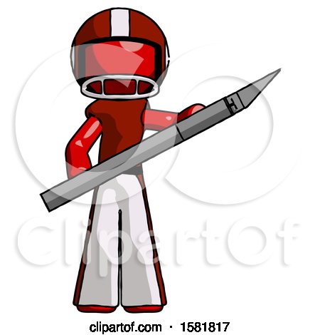 Red Football Player Man Holding Large Scalpel by Leo Blanchette