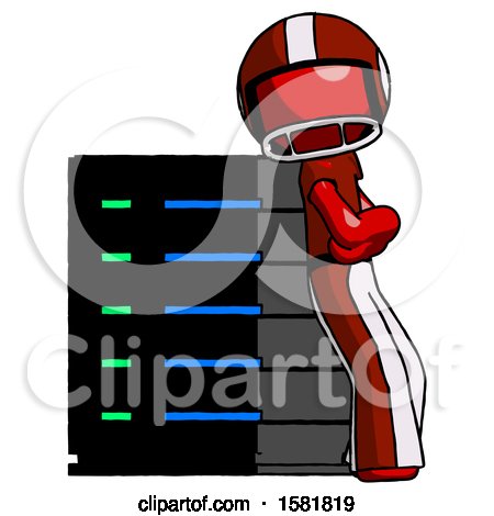 Red Football Player Man Resting Against Server Rack Viewed at Angle by Leo Blanchette