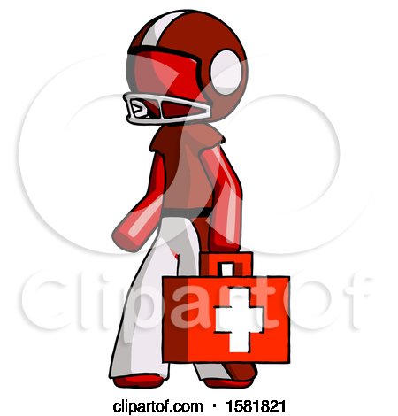 Red Football Player Man Walking with Medical Aid Briefcase to Left by Leo Blanchette