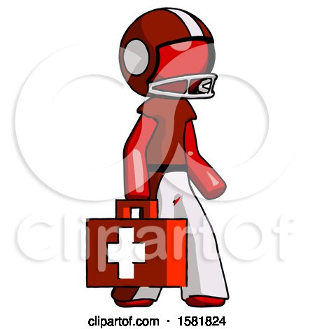 Red Football Player Man Walking with Medical Aid Briefcase to Right by Leo Blanchette