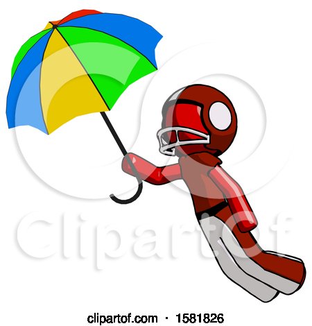 Red Football Player Man Flying with Rainbow Colored Umbrella by Leo Blanchette