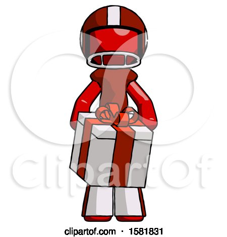 Red Football Player Man Gifting Present with Large Bow Front View by Leo Blanchette