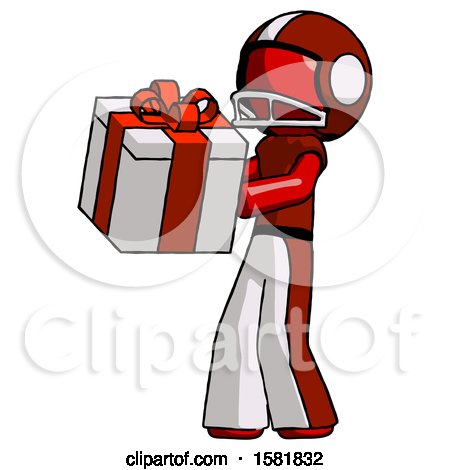 Red Football Player Man Presenting a Present with Large Red Bow on It by Leo Blanchette