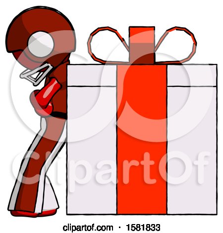 Red Football Player Man Gift Concept - Leaning Against Large Present by Leo Blanchette
