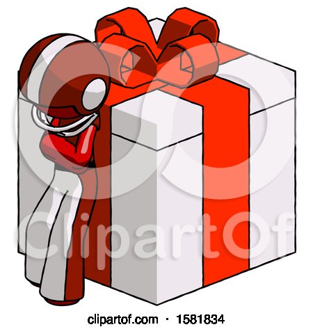 Red Football Player Man Leaning on Gift with Red Bow Angle View by Leo Blanchette