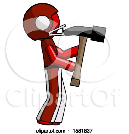 Red Football Player Man Hammering Something on the Right by Leo Blanchette