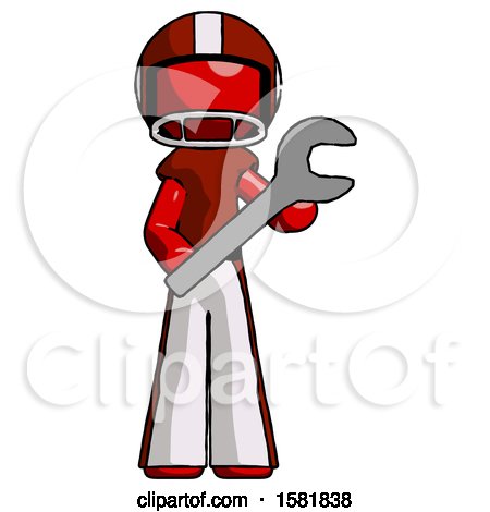 Red Football Player Man Holding Large Wrench with Both Hands by Leo Blanchette