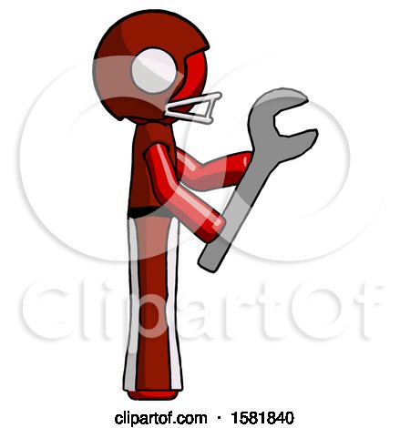 Red Football Player Man Using Wrench Adjusting Something to Right by Leo Blanchette