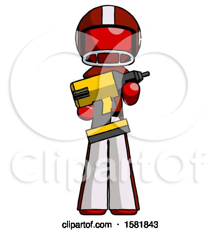 Red Football Player Man Holding Large Drill by Leo Blanchette