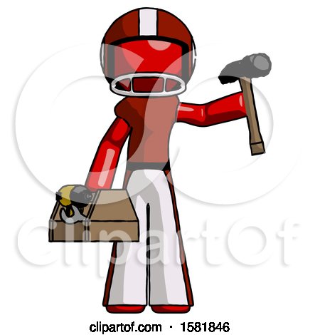 Red Football Player Man Holding Tools and Toolchest Ready to Work by Leo Blanchette