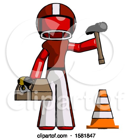 Red Football Player Man Under Construction Concept, Traffic Cone and Tools by Leo Blanchette