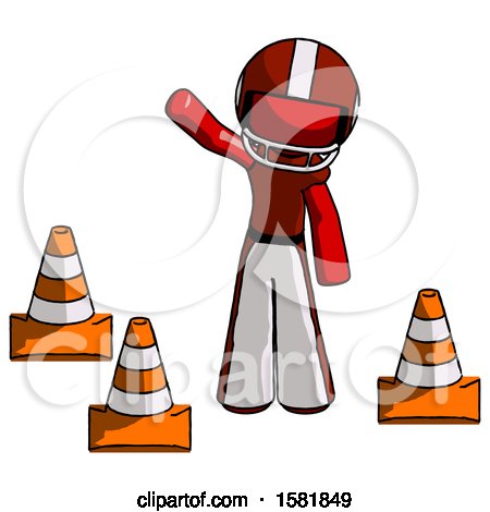Red Football Player Man Standing by Traffic Cones Waving by Leo Blanchette