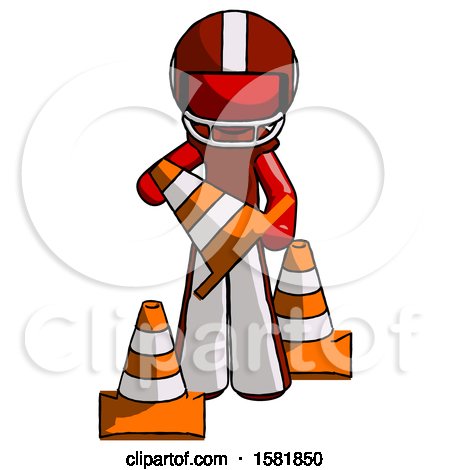 Red Football Player Man Holding a Traffic Cone by Leo Blanchette