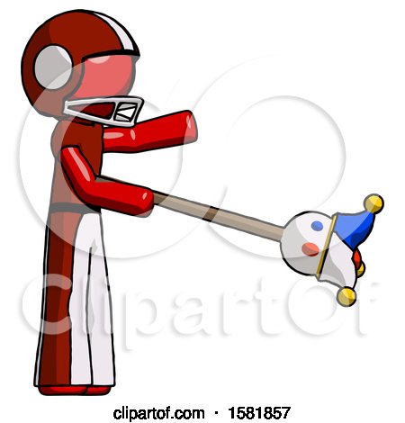 Red Football Player Man Holding Jesterstaff - I Dub Thee Foolish Concept by Leo Blanchette
